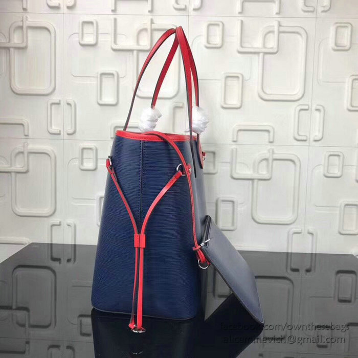 Louis Vuitton Epi Leather Neverfull MM Indigo Coquelicot M51485