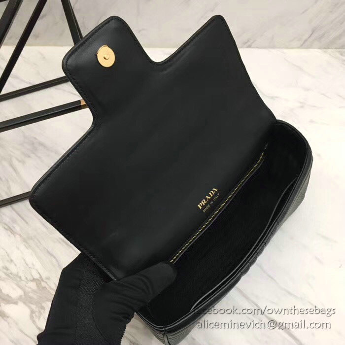 Prada Diagramme Leather Shoulder Bag Black 1BD108