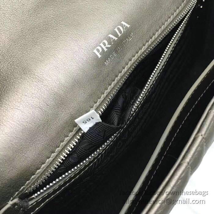 Prada Diagramme Leather Shoulder Bag Grey 1BD108