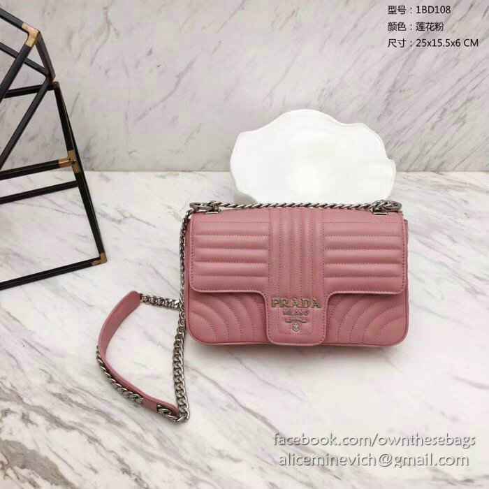 Prada Diagramme Leather Shoulder Bag Pink 1BD108
