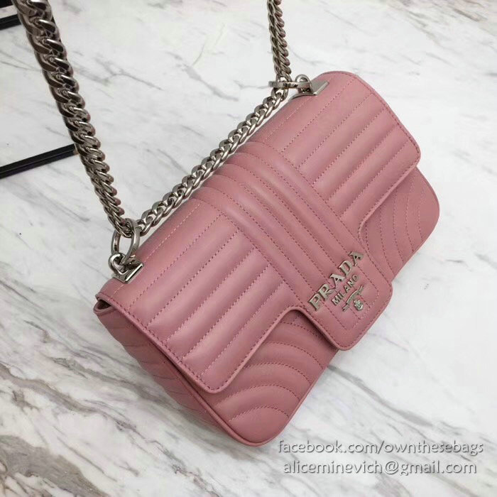 Prada Diagramme Leather Shoulder Bag Pink 1BD108