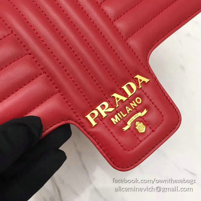 Prada Diagramme Leather Shoulder Bag Red 1BD108