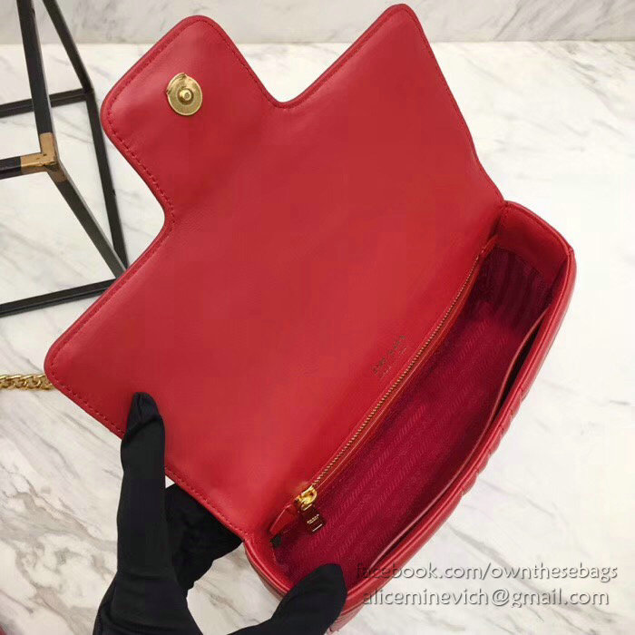 Prada Diagramme Leather Shoulder Bag Red 1BD108