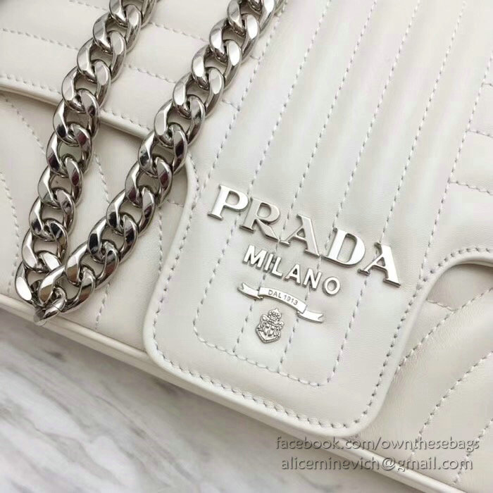 Prada Diagramme Leather Shoulder Bag White 1BD108