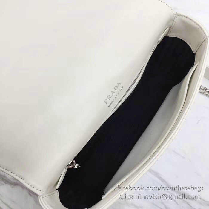 Prada Diagramme Leather Shoulder Bag White 1BD108