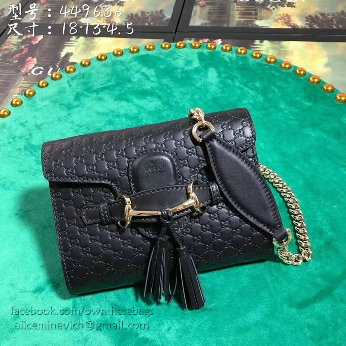 Gucci GG Guccissima Leather Mini Emily Crossbody Bag Black 449636