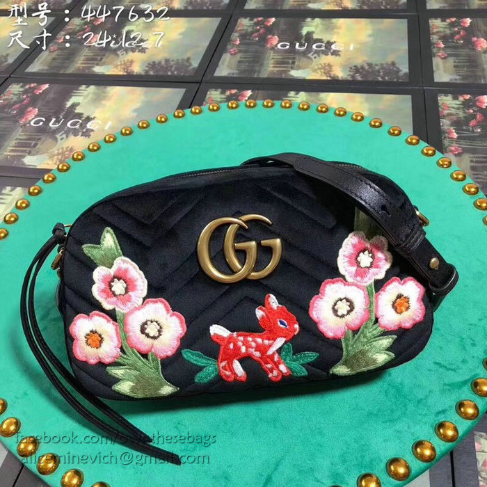 Gucci GG Marmont Flower Small Shoulder Bag Black 447632