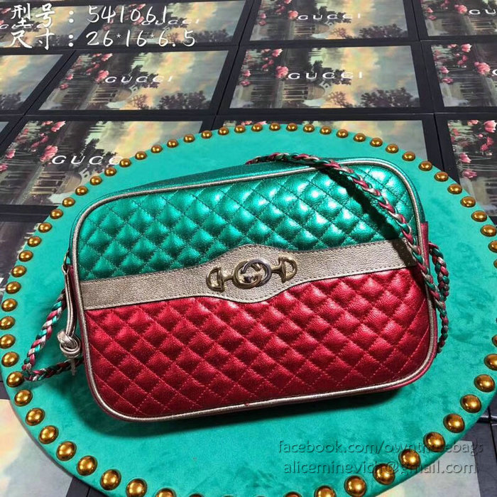 Gucci Laminated Leather Small Shoulder Bag Green and Red 541061