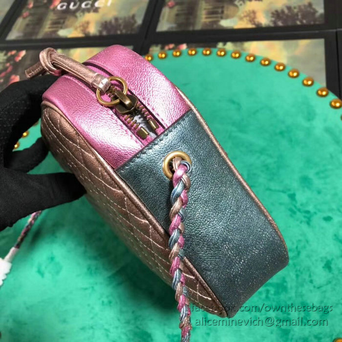 Gucci Laminated Leather Small Shoulder Bag Pink and Green 541061