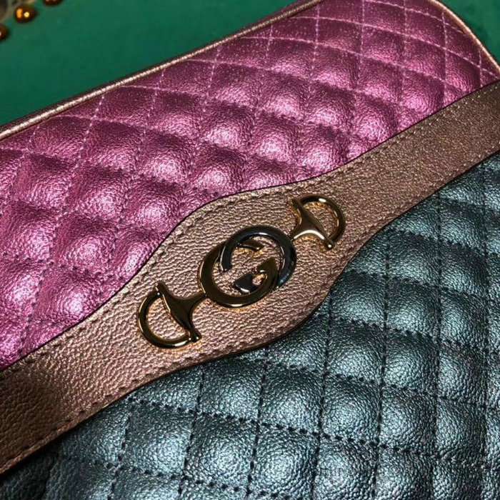 Gucci Laminated Leather Small Shoulder Bag Pink and Green 541061