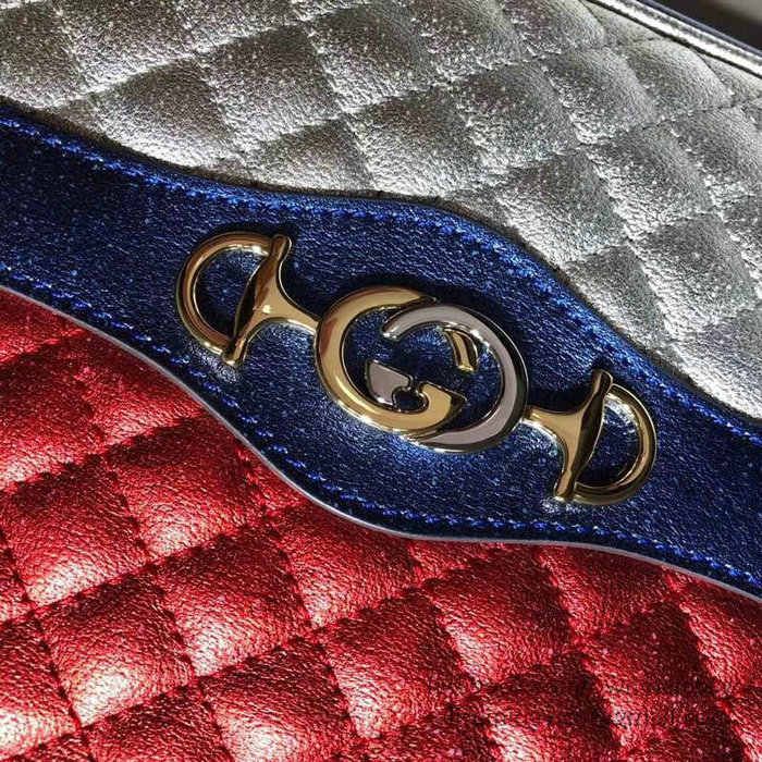 Gucci Laminated Leather Small Shoulder Bag Silver and Red 541061