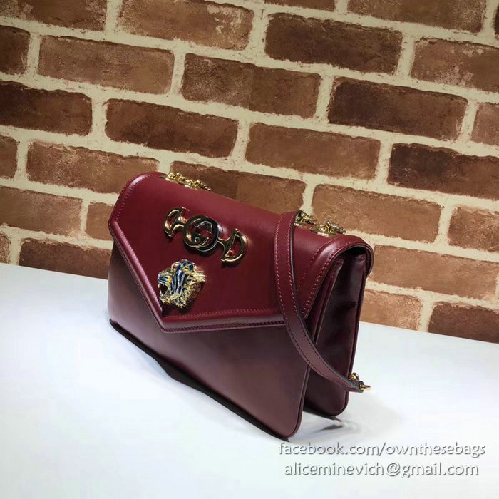 Gucci Medium Shoulder Bag with Tiger Head Burgundy 537241