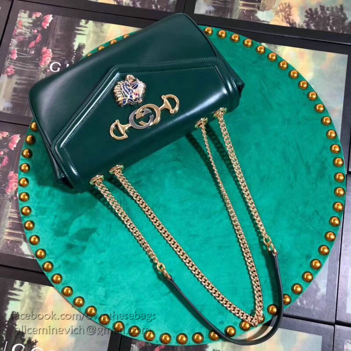 Gucci Medium Shoulder Bag with Tiger Head Green 537241