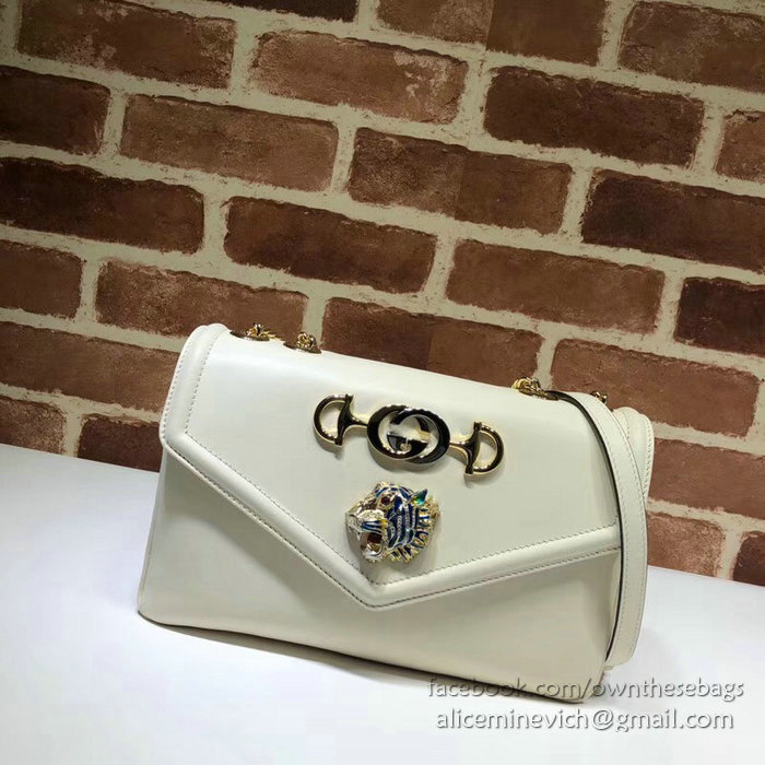 Gucci Medium Shoulder Bag with Tiger Head White 537241