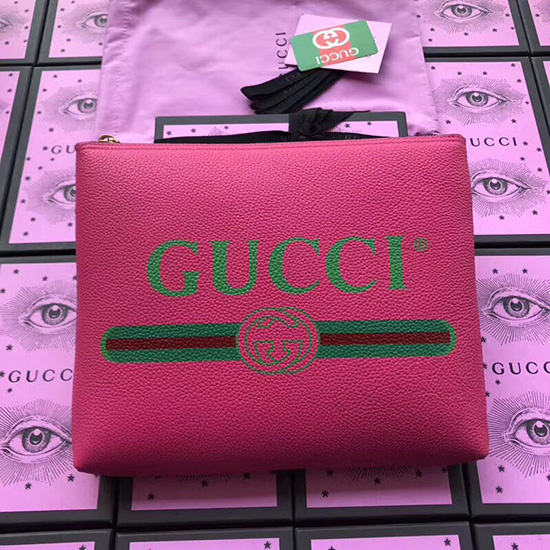 Gucci Print Leather Medium Portfolio Pink 500981