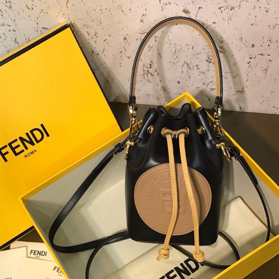 Fendi Calfskin Small Mon Tresor Bucket Bag Black and Beige F80101