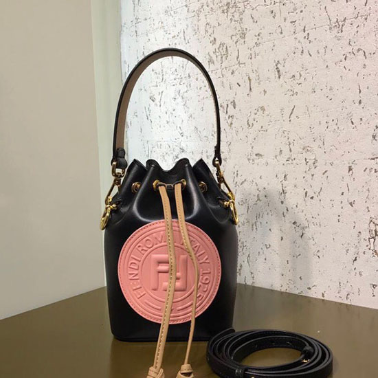 Fendi Calfskin Small Mon Tresor Bucket Bag Black and Pink F80101