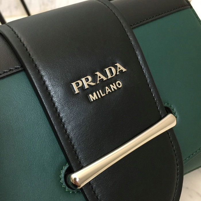 Prada Sidonie Leather Shoulder Bag Green and Black 1BD168