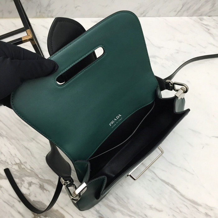 Prada Sidonie Leather Shoulder Bag Green and Black 1BD168