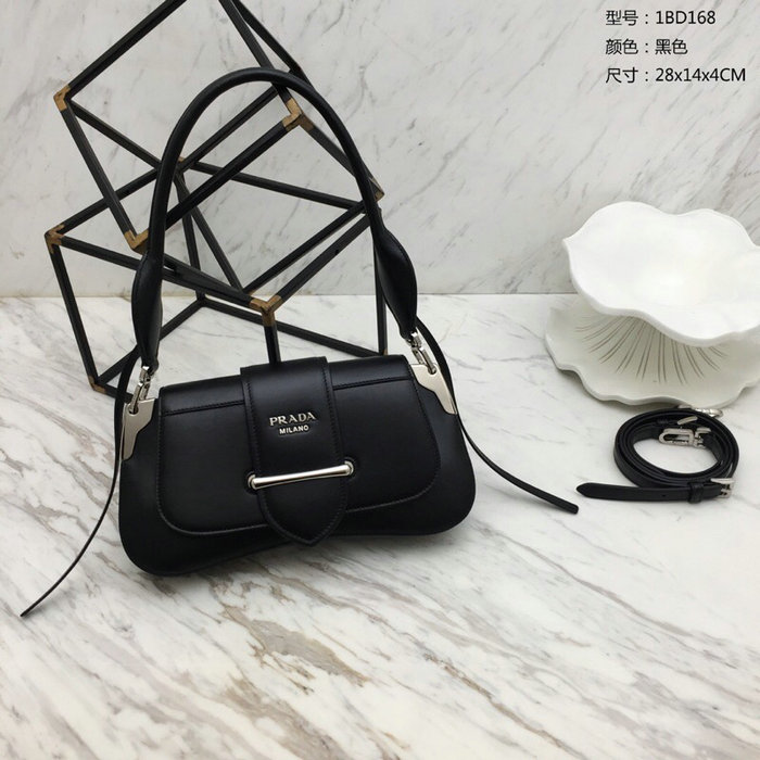Prada Sidonie Two-tone Leather Shoulder Bag Black 1BD168