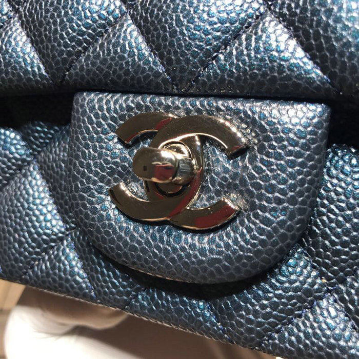 Classic Chanel Caviar Leather Small Flap Bag Blue with Silver Hardware CF1116