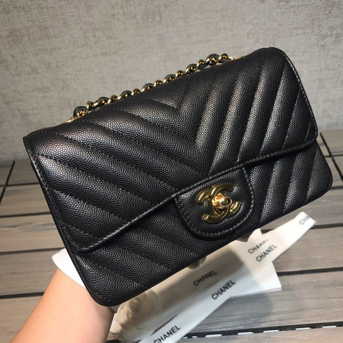 Classic Chanel Chevron Small Shoulder Bag Black with Gold Hardware CF1116