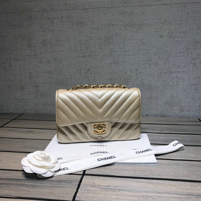Classic Chanel Chevron Small Shoulder Bag Gold with Gold Hardware CF1116