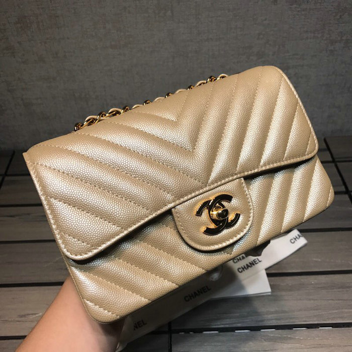 Classic Chanel Chevron Small Shoulder Bag Gold with Gold Hardware CF1116