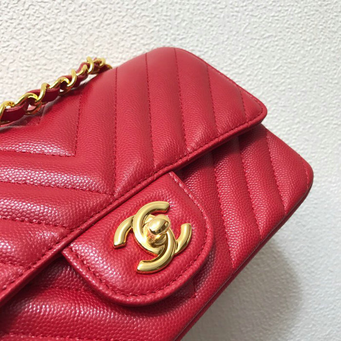 Classic Chanel Chevron Small Shoulder Bag Red with Gold Hardware CF1116