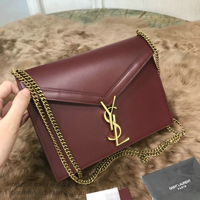 Saint Laurent Cassandra Monogram Clasp Bag in Burgundy Smooth Leather 532750