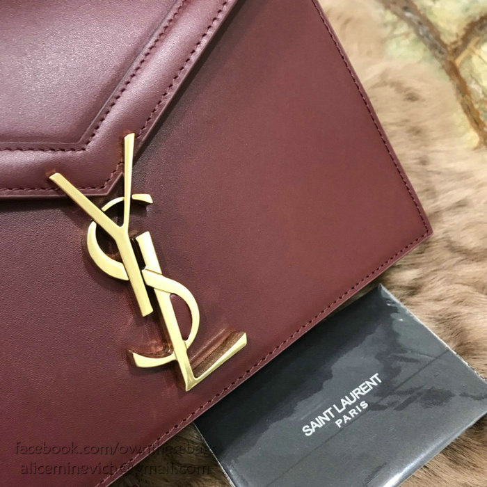 Saint Laurent Cassandra Monogram Clasp Bag in Burgundy Smooth Leather 532750