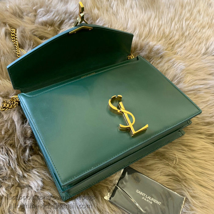 Saint Laurent Cassandra Monogram Clasp Bag in Green Smooth Leather 532750