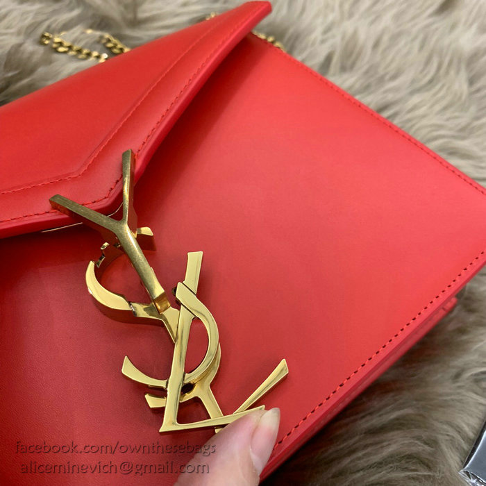 Saint Laurent Cassandra Monogram Clasp Bag in Red Smooth Leather 532750