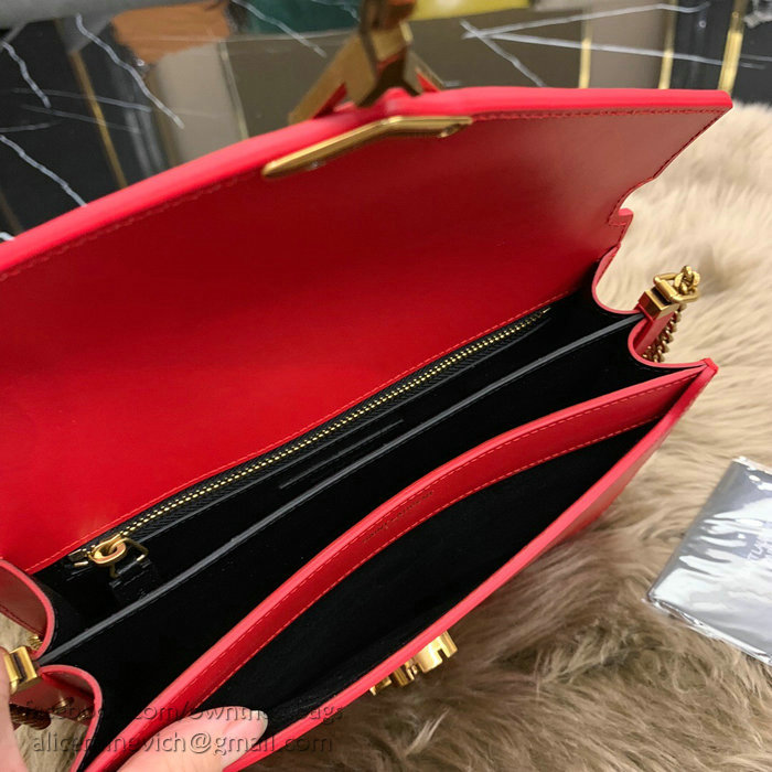 Saint Laurent Cassandra Monogram Clasp Bag in Red Smooth Leather 532750