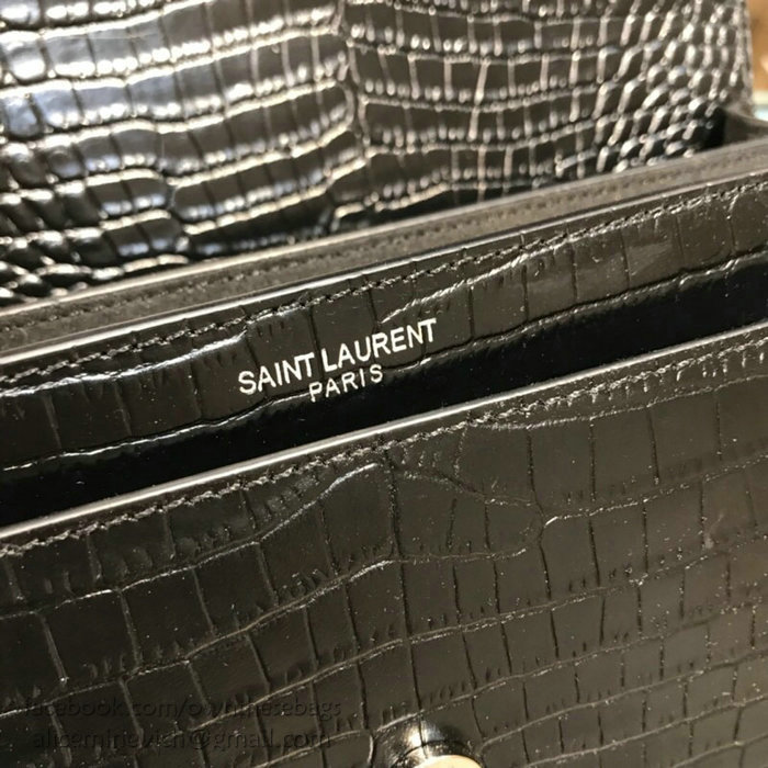 Saint Laurent Sunset Medium in Black Crocodile-embossed Leather 442906