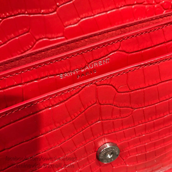 Saint Laurent Sunset Medium in Red Crocodile-embossed Leather 442906