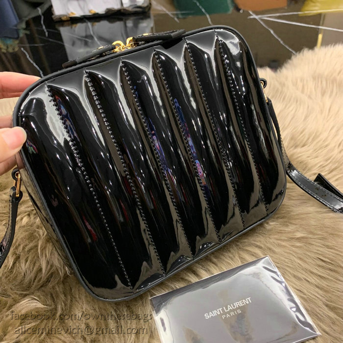 Saint Laurent Vicky Camera Bag in Black Matelasse Patent Leather 555052