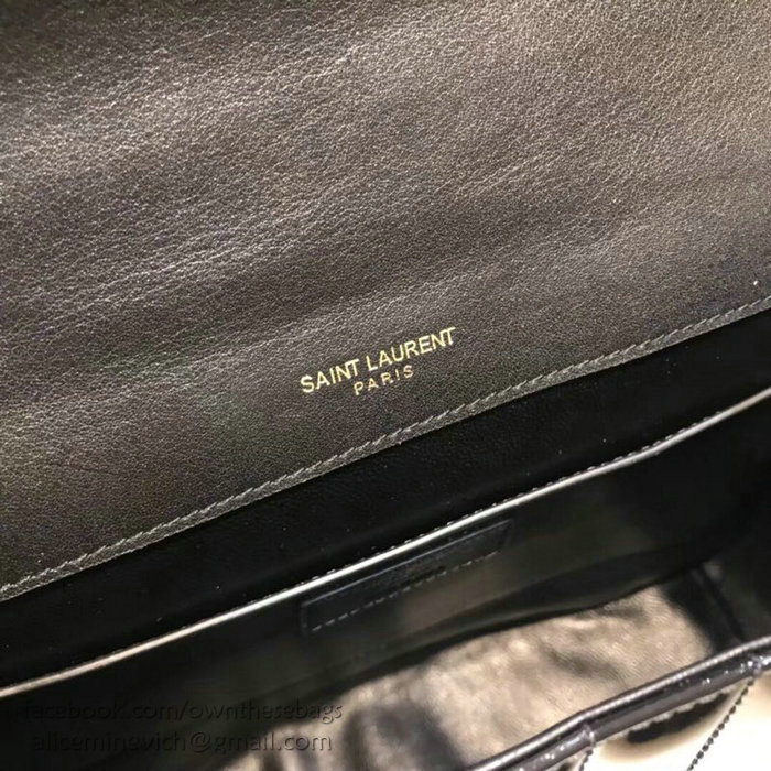 Saint Laurent Vicky Large in Black Matelasse Patent Leather 532595