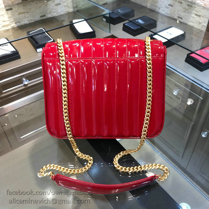 Saint Laurent Vicky Large in Red Matelasse Patent Leather 532595