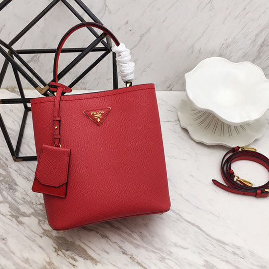 Prada Saffiano Leather Double Medium Bag Red 1BA212