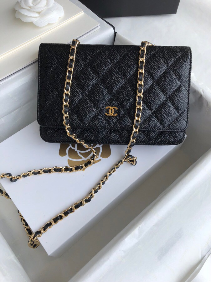 Chanel Caviar WOC Chain Wallet Black with Gold Hardware A33814