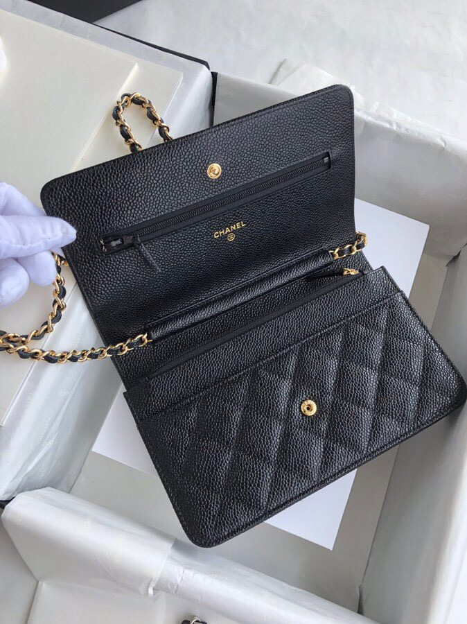 Chanel Caviar WOC Chain Wallet Black with Gold Hardware A33814