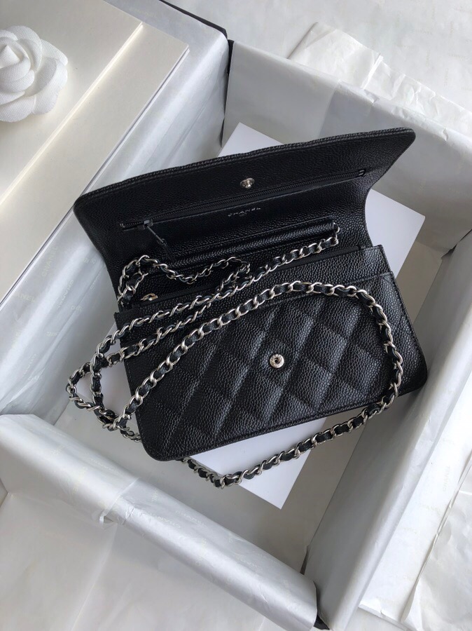 Chanel Caviar WOC Chain Wallet Black with Silver Hardware A33814
