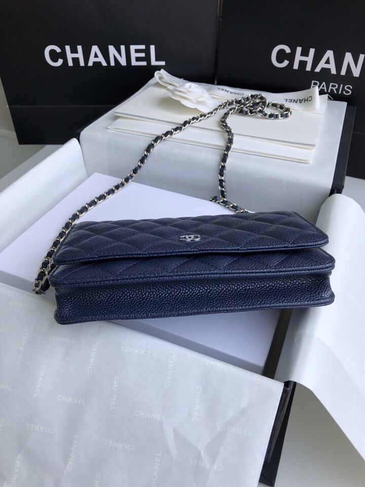 Chanel Caviar WOC Chain Wallet Blue A33814