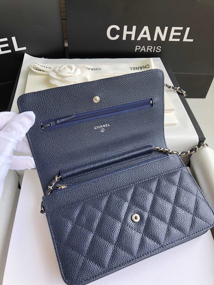 Chanel Caviar WOC Chain Wallet Blue A33814