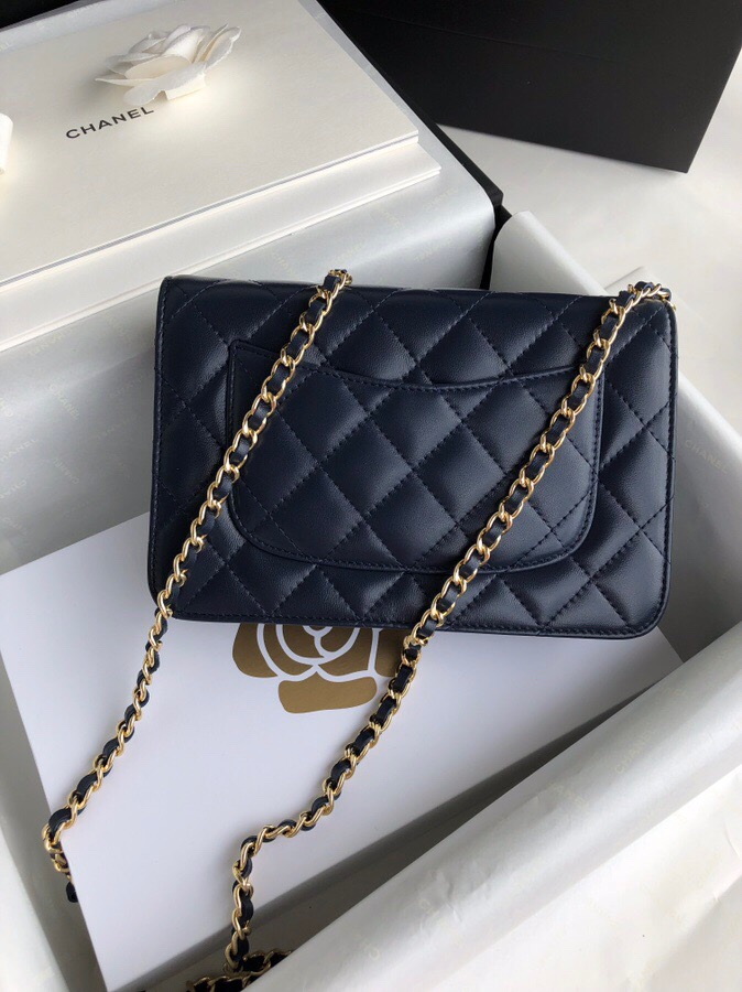 Chanel Lambskin WOC Chain Wallet Blue with Gold Hardware A33814