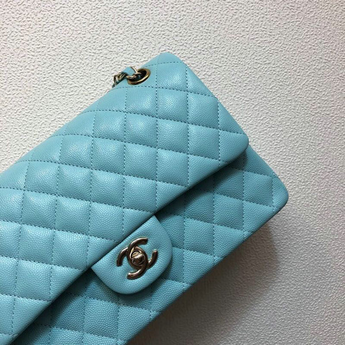 Classic Chanel Grained Calfskin Small Flap Bag Blue CF1112