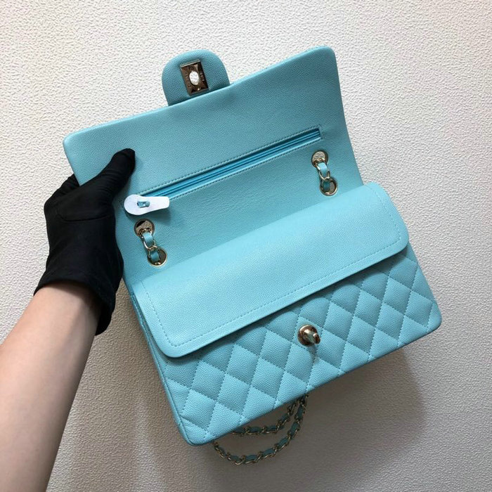 Classic Chanel Grained Calfskin Small Flap Bag Blue CF1112