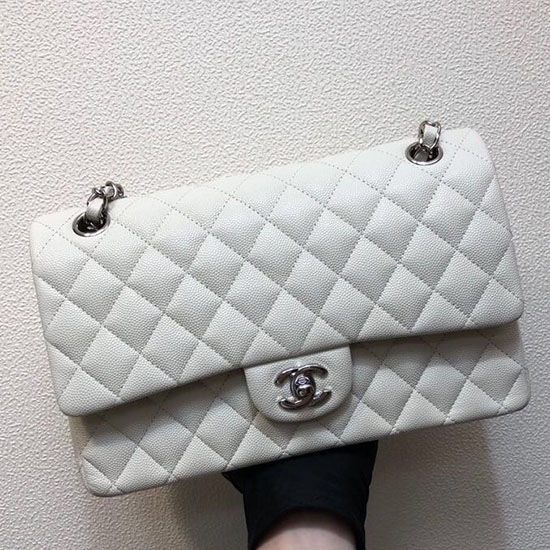 Classic Chanel Grained Calfskin Small Flap Bag White CF1112