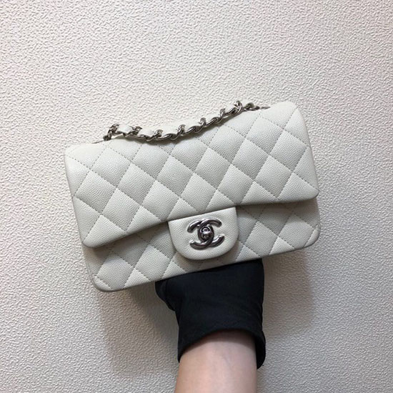 Classic Chanel Grained Calfskin Small Flap Bag White CF1116
